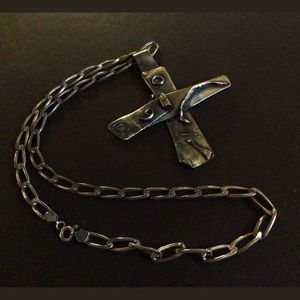 VTG BRUTALIST STERLING SILVER MODERNIST ABSTRACT CHAIN AND LRG CROSS 3” 39.7 g